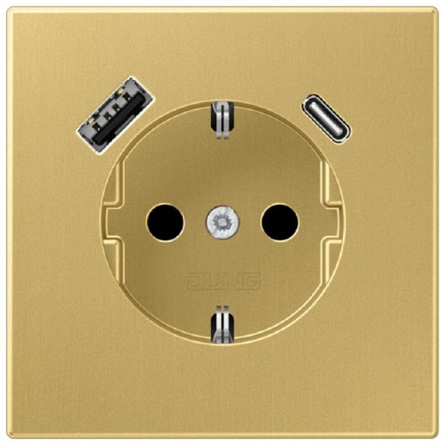 Розетка с заземлением +2хUSB тип A+C без рамки Jung LS990 metal 1-м. латунь картинка